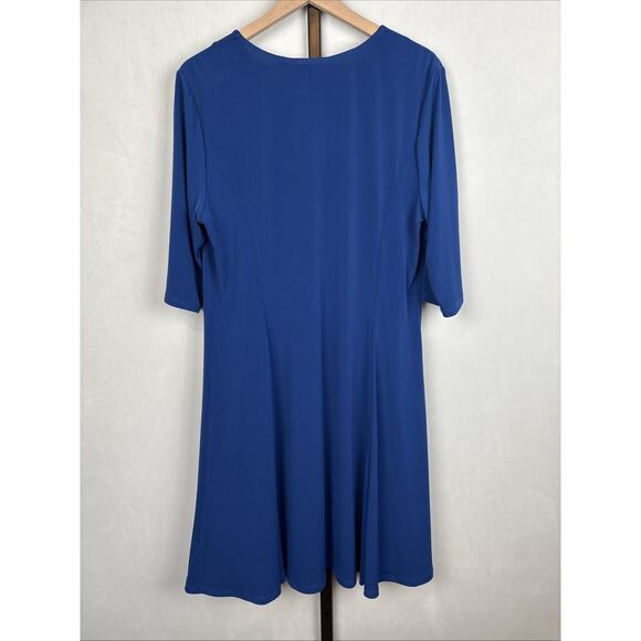 Susan Graver Liquid Knit Midi Shift Dress Women's Large Blue Beaded Neckline - Picture 7 of 10